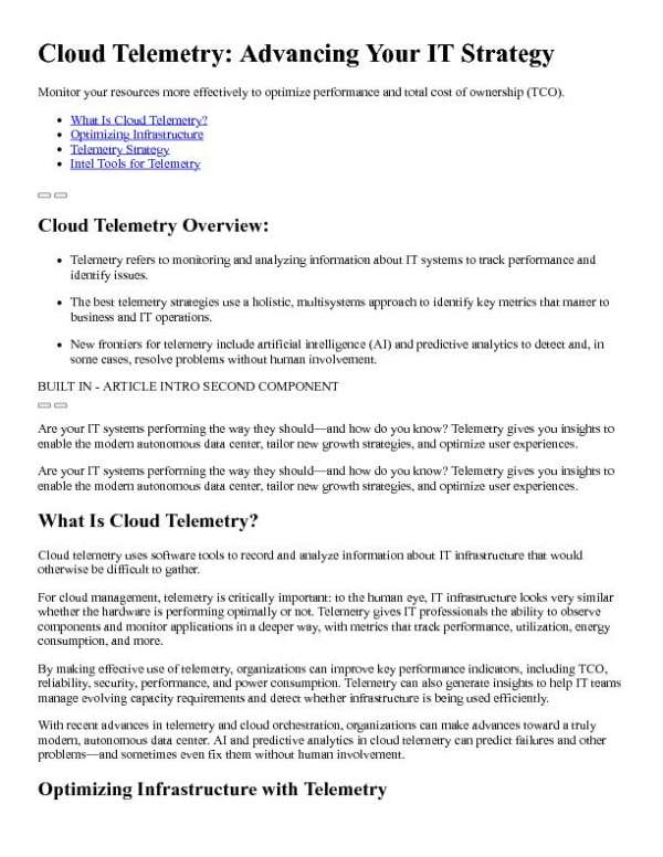  Cloud Telemetry: Advancing Your IT Strategy