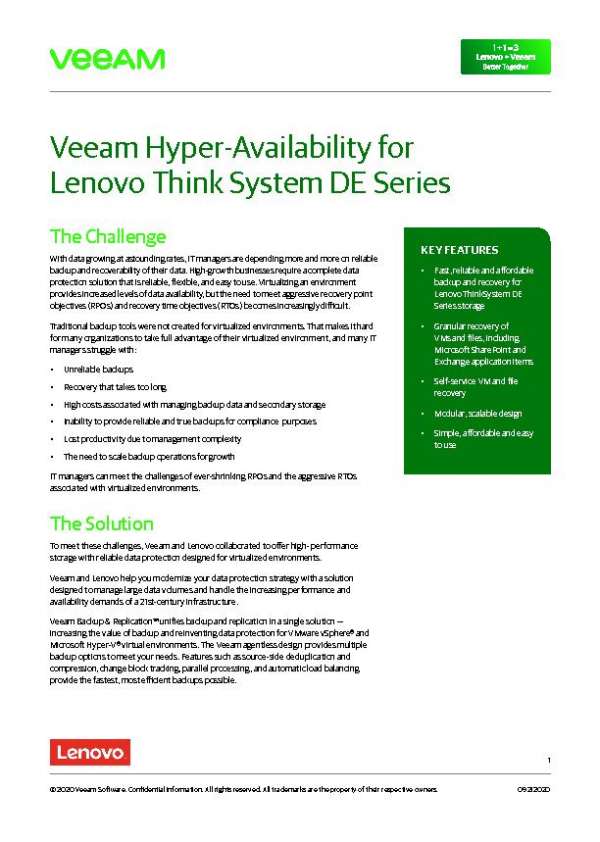 Veeam Hyper-Availability for Lenovo Think System DE Series