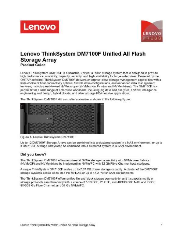 Lenovo ThinkSystem DM7100F Unified All Flash Storage Array