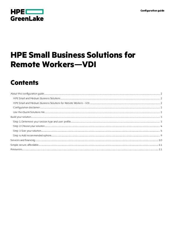 HPE Small Business Solutions for Remote Workers—VDI