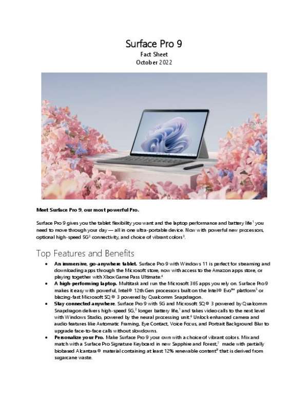 Surface Pro 9 Fact Sheet