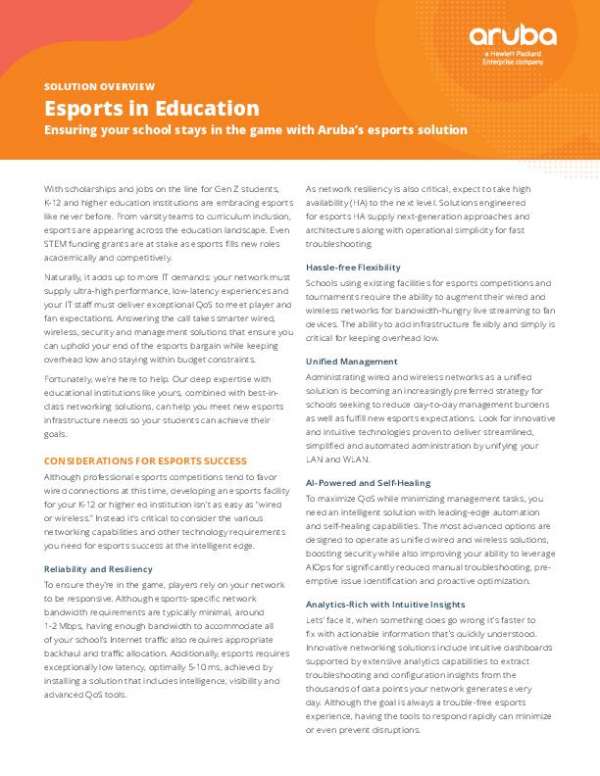 Aruba Solutions for Esports in Education