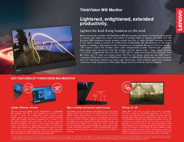 ThinkVision M15 Monitor Datasheet