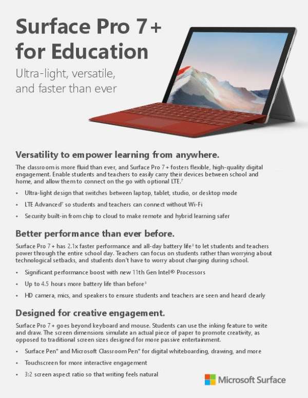 Surface Pro 7+ for Education K-12