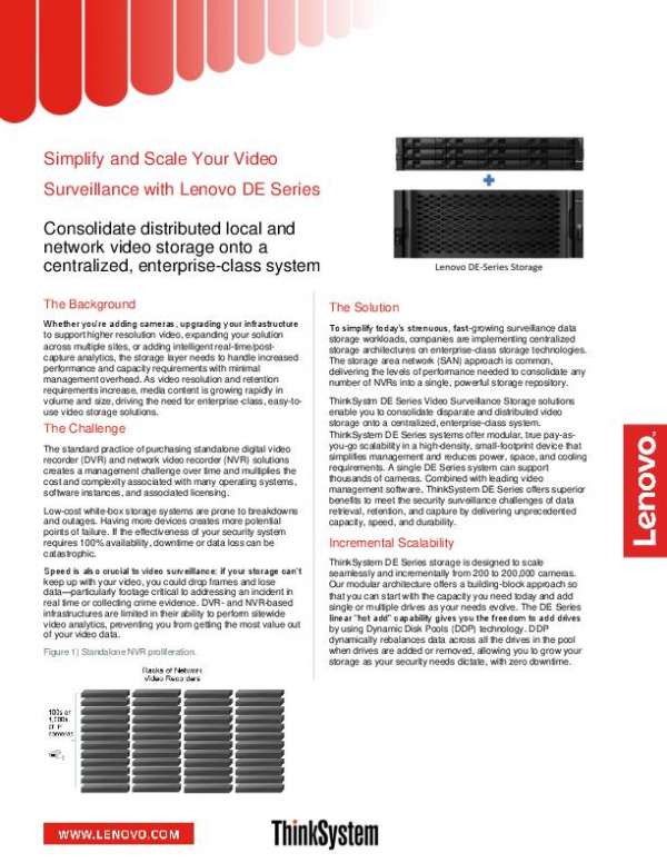 Lenovo DE Series Video Surveillance Datasheet