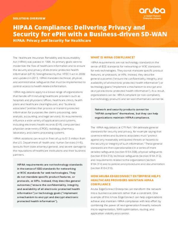 HIPAA Compliance: Delivering Privacy and Security for ePHI with a Business-driven SD-WAN