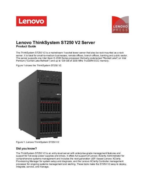 Lenovo ST250 Tower Server Product Guide