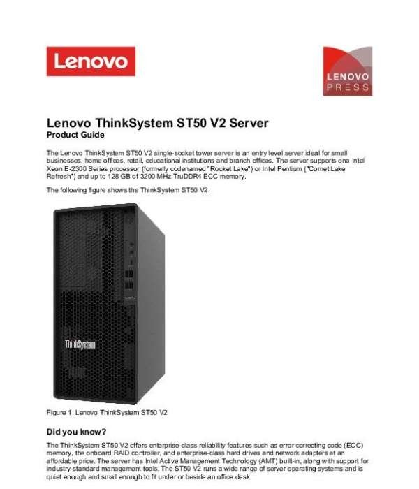 Lenovo ST50 Tower Server Product Guide