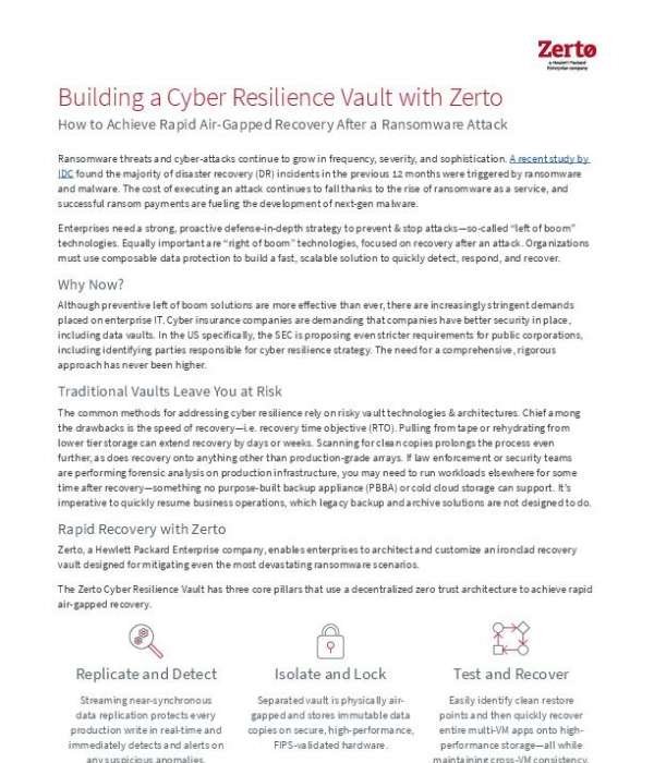 Zerto Cyber Resilience Vault