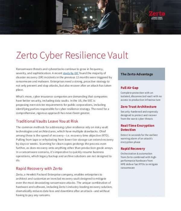 Zerto Cyber Resilience Vault