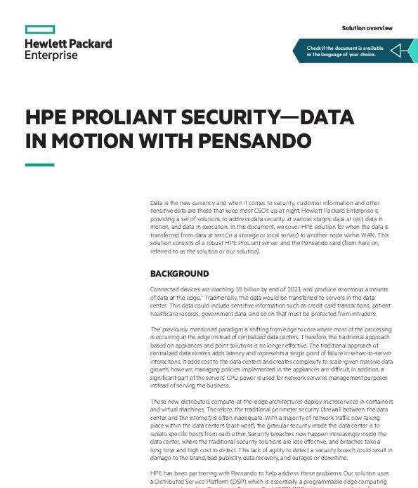 HPE ProLiant Security—Data in Motion with Pensando