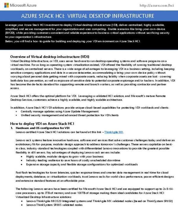 Microsoft Azure Stack HCI Virtual Desktop Infrastructure