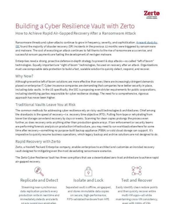 Building a Cyber Resilience Vault with Zerto