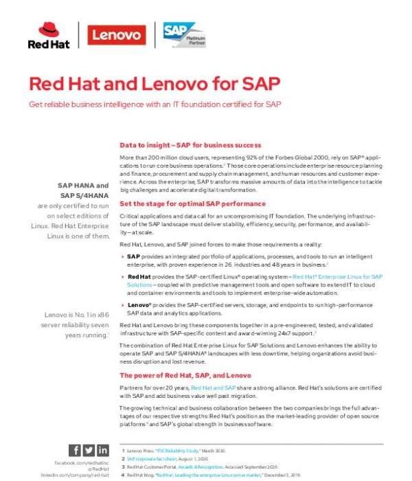 Red Hat and Lenovo for SAP