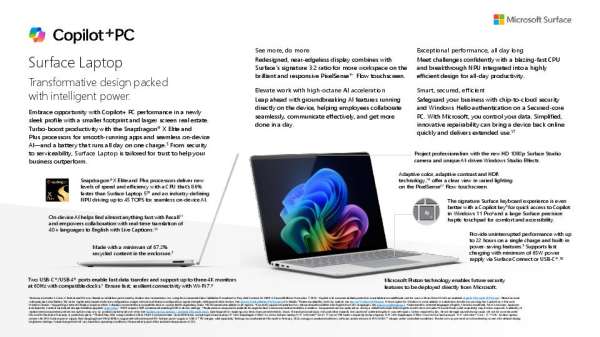 Surface Laptop Flyer and Spec Sheet