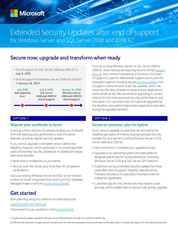 You are currently viewing Extended Security Updates after end of support for Windows Server 2008 and SQL Server 2008 and 2008 R2