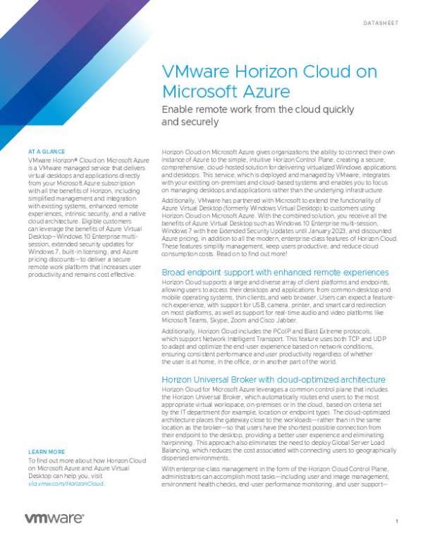 You are currently viewing VMware Horizon Cloud on Microsoft Azure