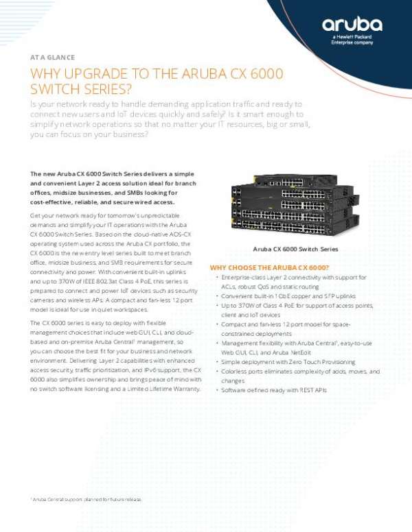 You are currently viewing Why Upgrade to the Aruba CX 6000 Switch Series?
