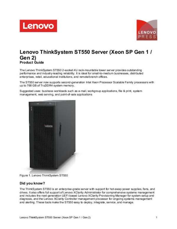 You are currently viewing Lenovo ThinkSystem ST550 Server (Xeon SP Gen 1/ Gen 2)
