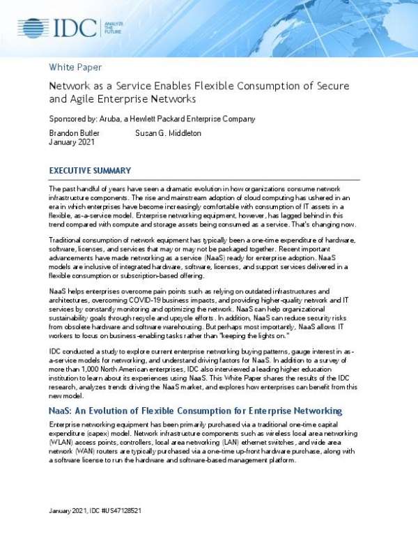 You are currently viewing IDC Report: Network as a Service Enables Flexible Consumption of Secure and Agile Enterprise Networks