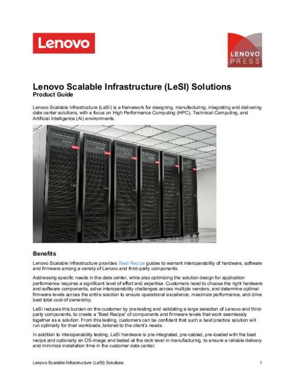 You are currently viewing Lenovo Scalable Infrastructure (LeSI) Solutions Product Guide