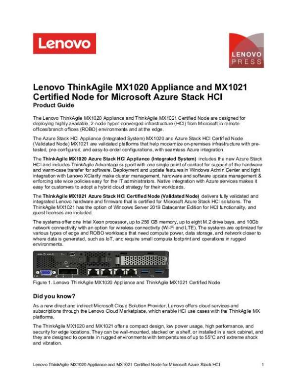 You are currently viewing Lenovo ThinkAgile MX1020 Appliance and MX1021 Certified Node for Microsoft Azure Stack HCI