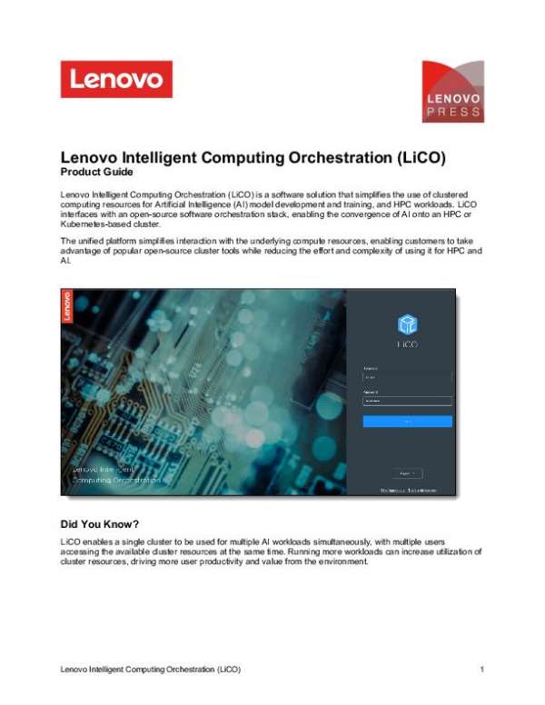 You are currently viewing Lenovo Intelligent Computing Orchestration (LiCO) Product Guide