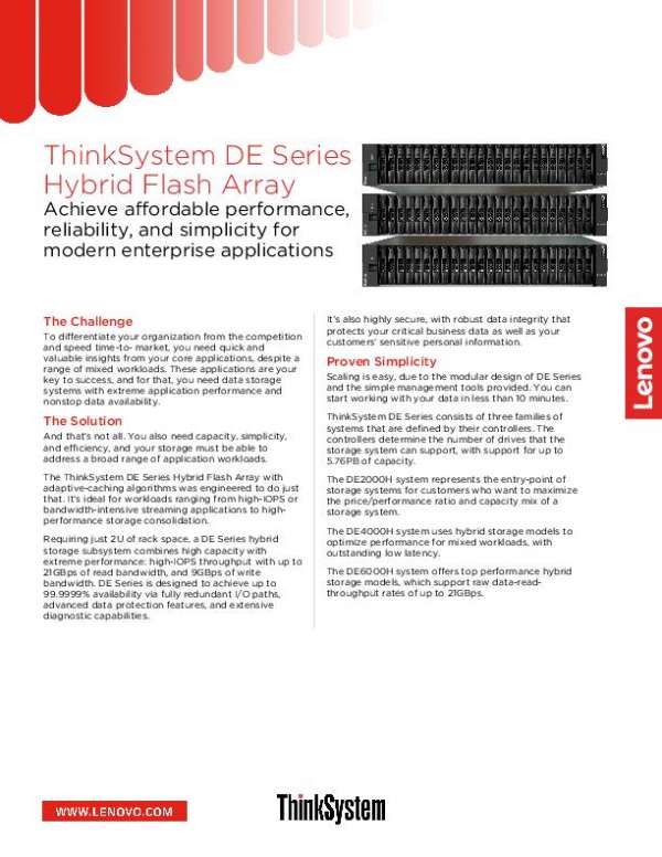 You are currently viewing ThinkSystem DE Hybrid Storage Array Datasheet