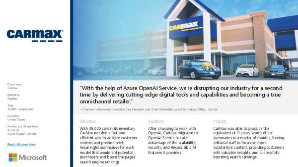 You are currently viewing CarMax puts customers first with car research tools powered by Azure OpenAI Service
