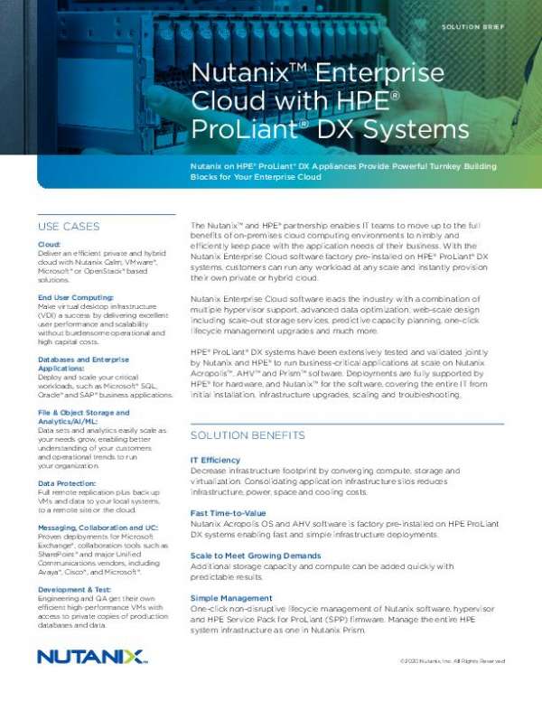 You are currently viewing Nutanix™ Enterprise® Cloud with HPE® ProLiant® DX Systems
