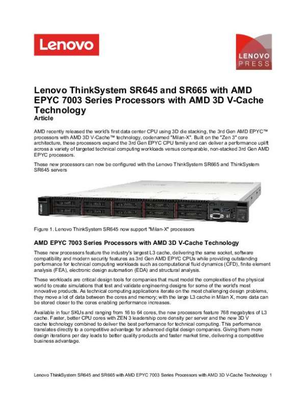 You are currently viewing Lenovo ThinkSystem SR645 and SR665 with AMD EPYC™ 7003 Series Processors and AMD 3D V-Cache™ Technology