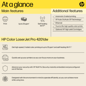 Read more about the article At a glance: Main Features HP Color LJP 4201dw