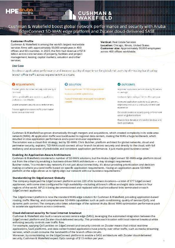 You are currently viewing Cushman & Wakefield boost global network performance and security with Aruba EdgeConnect SD-WAN edge platform and Zscaler cloud-delivered SASE
