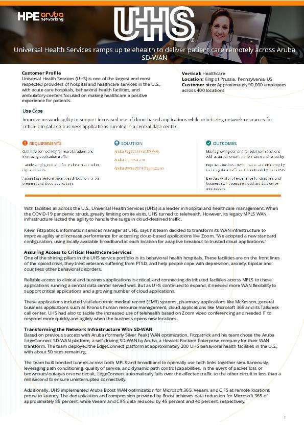 You are currently viewing Universal Health Services ramps up telehealth to deliver patient care remotely across Aruba SD-WAN