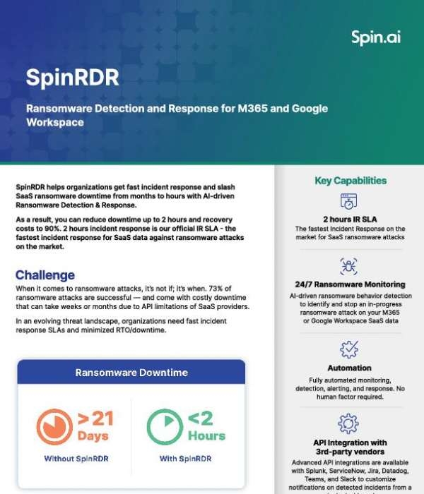 Read more about the article SpinRDR: Ransomware Detection and Response for M365 and Google Workspace