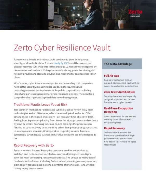 You are currently viewing Zerto Cyber Resilience Vault