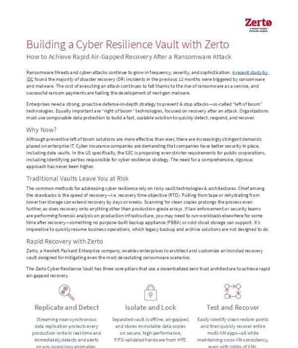 You are currently viewing Building a Cyber Resilience Vault with Zerto